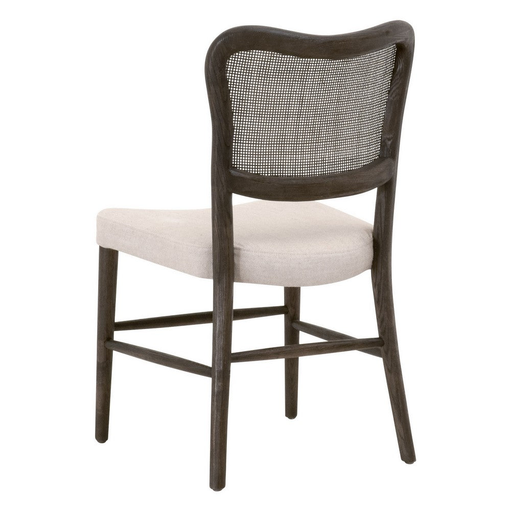 Aina 23 Inch Dining Chair Set of 2, Curved Cane Back, White, Oak Brown By Casagear Home