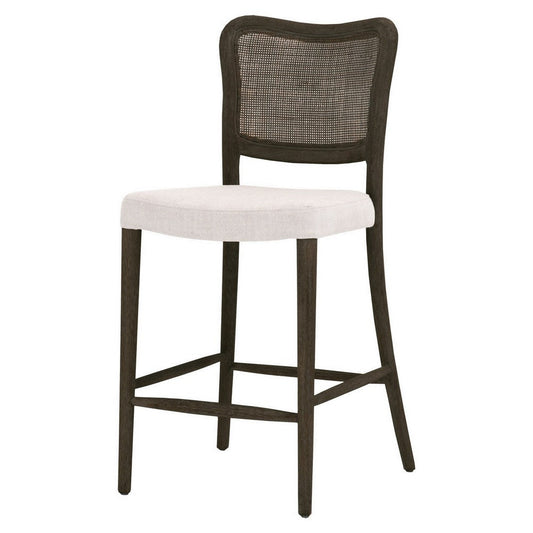 Aina 25 Inch Counter Stool, Curved Back, Cane Inserted, White, Oak Brown By Casagear Home