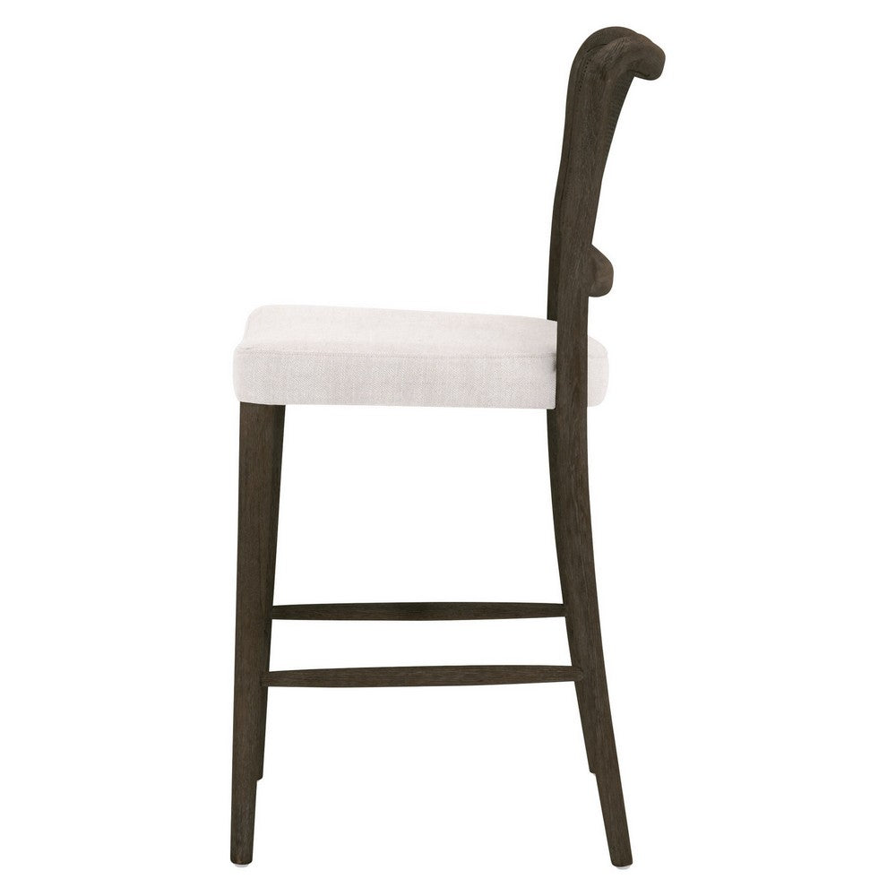 Aina 25 Inch Counter Stool, Curved Back, Cane Inserted, White, Oak Brown By Casagear Home