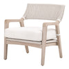29 Inch Club Chair, Gray Teak Wood, Woven Back and Seat, White Cushion By Casagear Home