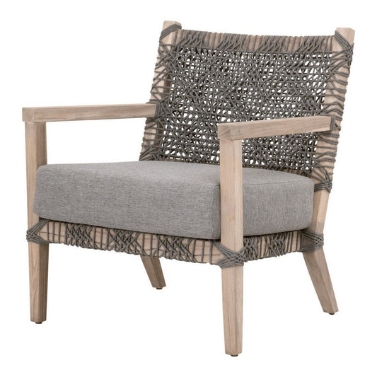 30 Inch Club Chair, Solid Teak Wood, Woven Back and Seat, Gray Cushion By Casagear Home