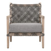 30 Inch Club Chair, Solid Teak Wood, Woven Back and Seat, Gray Cushion By Casagear Home