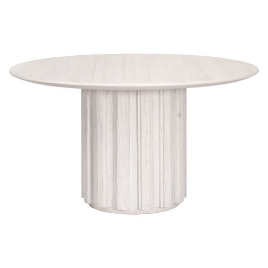 Nyl 21 Inch Coffee Table, Round Shape, Fluted Details, Plinth Base, White By Casagear Home
