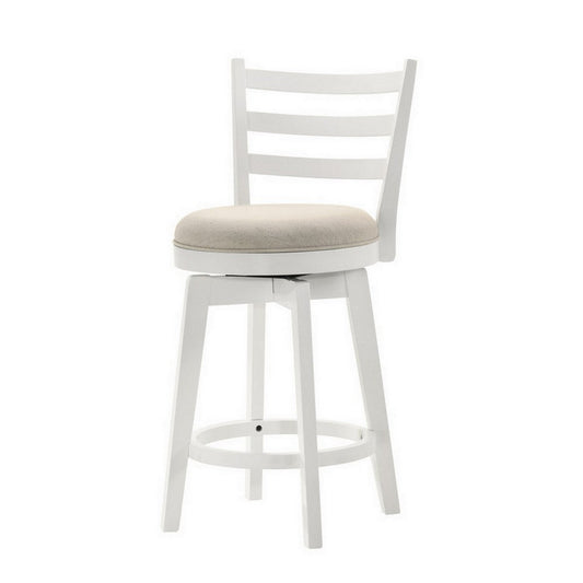 Fila 26 Inch Counter Height Swivel Stool Chair, Padded, Ladder Back, White By Casagear Home