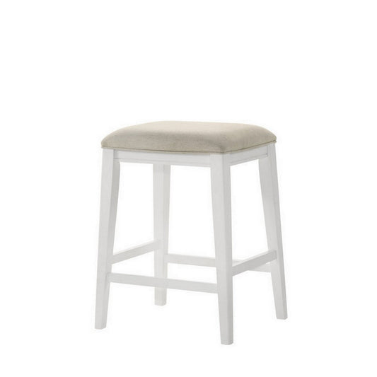 Rani 26 Inch Counter Height Stool, Cushioned Seat, Backless, White Finish By Casagear Home