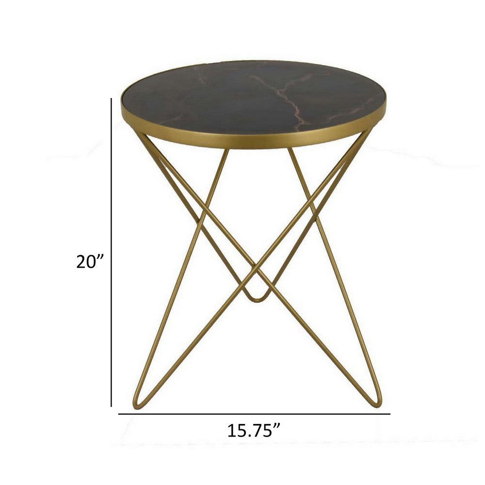 20 Inch Plant Stand Table, Round Top, Open Metal Frame, Black and Gold By Casagear Home