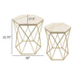 Plant Stand Table Set of 2, Hexagonal Top, Open Metal Frame, White, Gold By Casagear Home