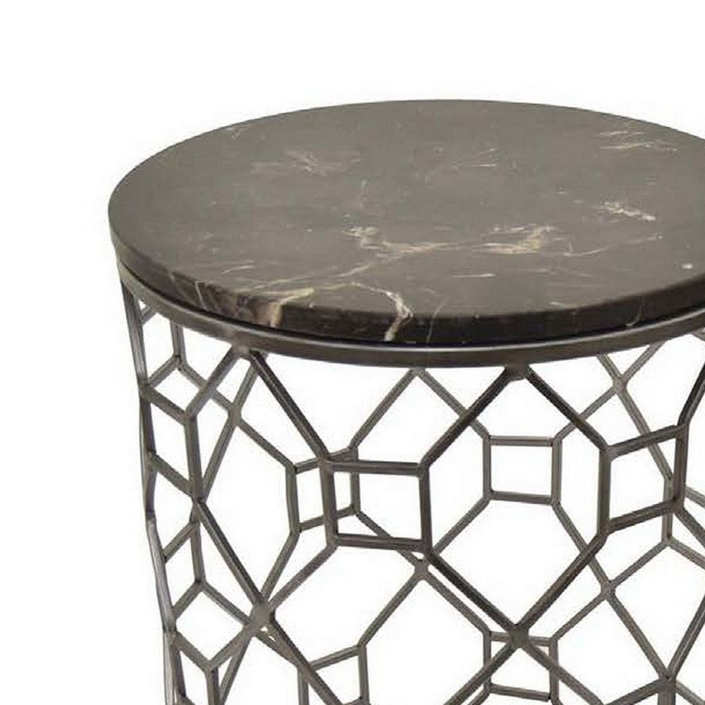 Tich Plant Stand Table Set of 2, Round Top, Open Metal Frame, Black, Silver By Casagear Home