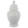 18 Inch Temple Ginger Jar with Dome Lid Geometric Design, Ceramic, White By Casagear Home