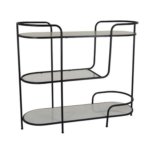 44 Inch Plant Stand Table, Open Metal Frame, 3 Glass Shelves, Black Finish By Casagear Home