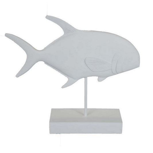 Owa Fish Accent Sculpture, Resin Tabletop Decor on Stand, Classic White By Casagear Home
