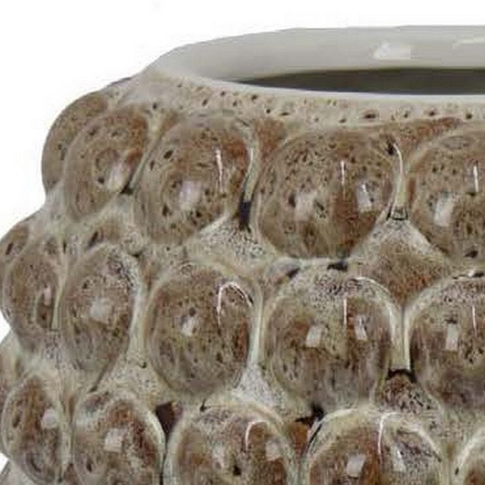14 Inch Vase, Unique Urn Shape, Tan Brown Ceramic with Bubble Design By Casagear Home