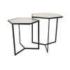 Plant Stand Table Set of 2, Black Metal Frame, Hexagonal White Tabletop By Casagear Home