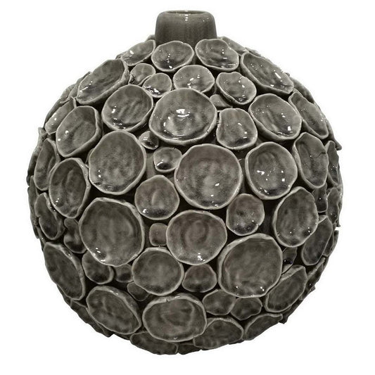 14 Inch Decorative Vase, Rich Artisan Ceramic Bubble Pot Design, Gray By Casagear Home