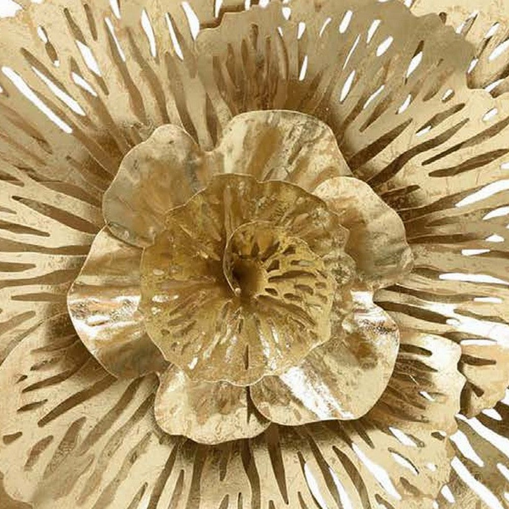 Cari 28 Inch Wall Decor, Modern 3D Metal Flower Hanging Art, Gold By Casagear Home