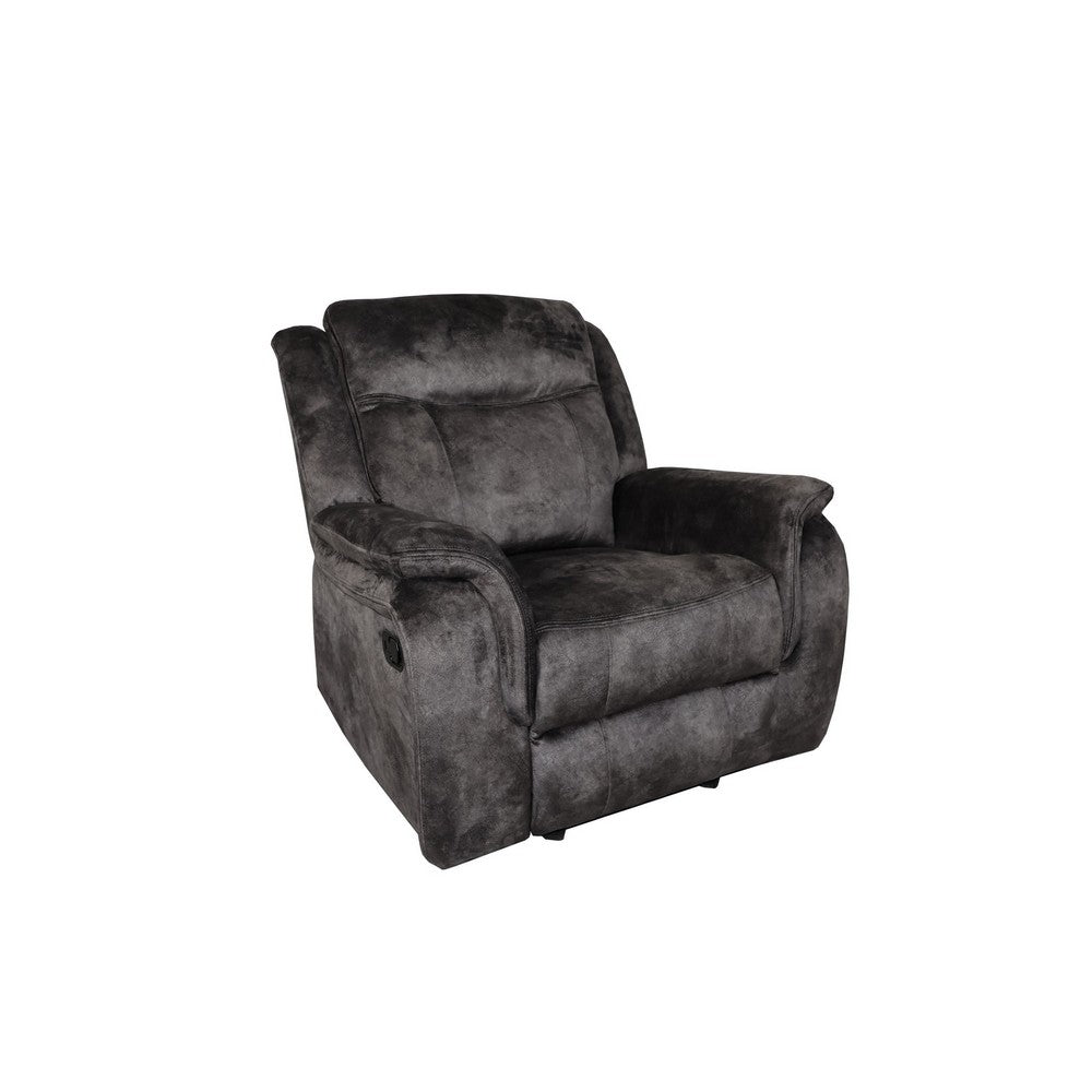 Harbor 39 Inch Manual Recliner Chair, Pocket Coils, Gray Faux Suede Velvet By Casagear Home