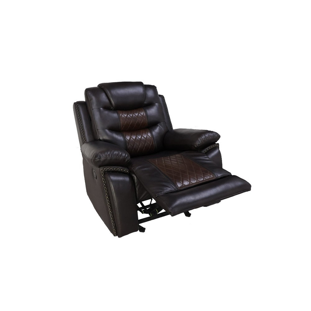 Asher 39 Inch Manual Recliner Chair, Wood, Pocket Coils, Brown Faux Leather By Casagear Home