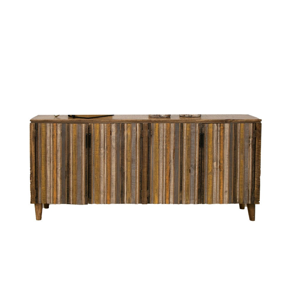 Texu 69 Inch Sideboard Console, Pine Wood, Pedant Handles, Brown, Yellow By Casagear Home