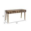 Texu 61 Inch Desk, Pine Wood, 2 Drawers, Slim Tapered Legs, Brown, Blue By Casagear Home