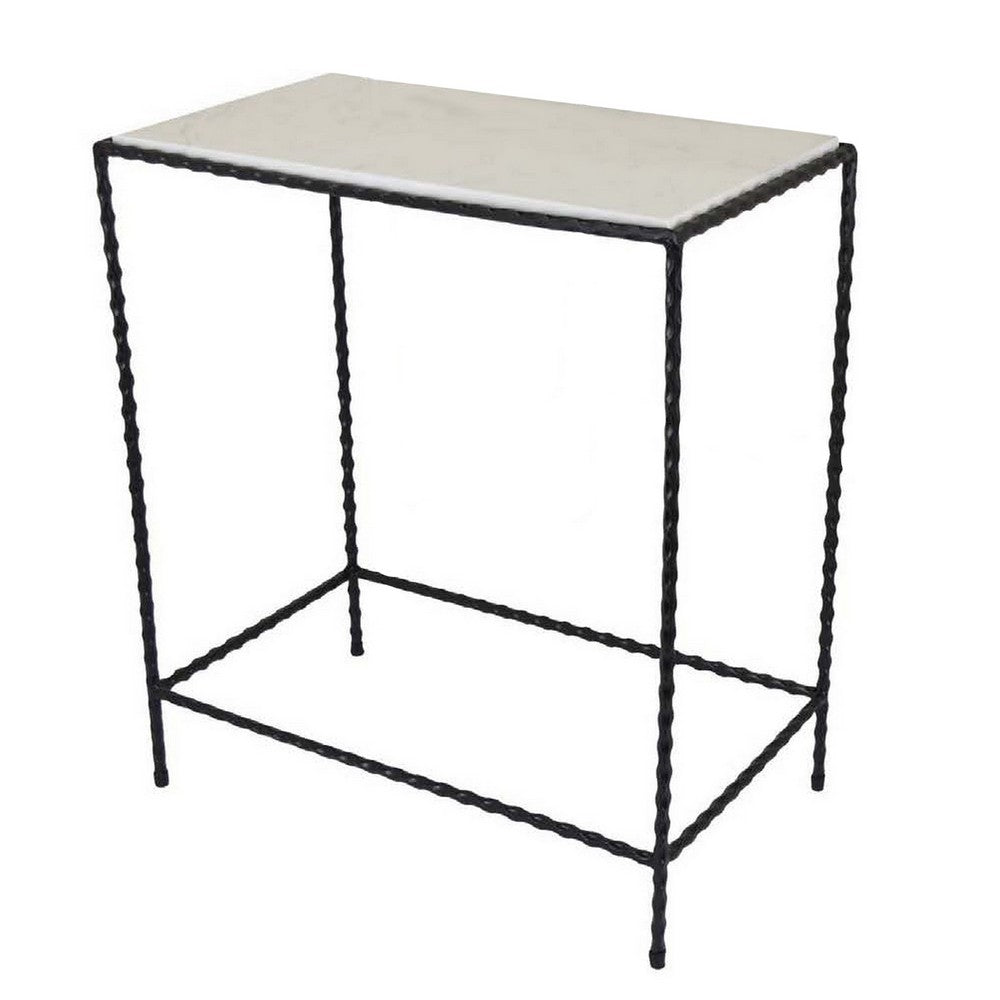 Oya Plant Stand Table Set of 2, Twisted Metal Black Open Frame, White Top By Casagear Home