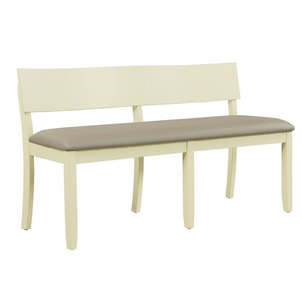 Celi 53 Inch Dining Bench, Taupe Faux Leather Seat, Beige Wood Frame By Casagear Home