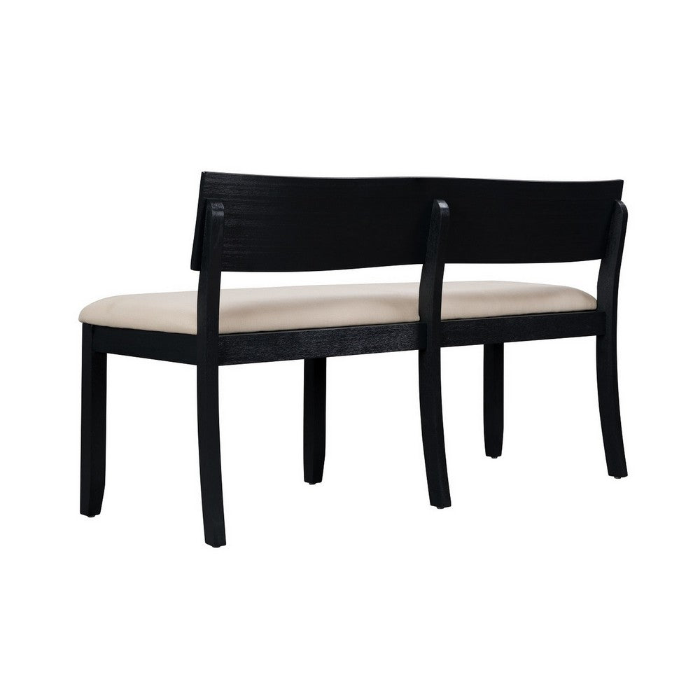 Celi 53 Inch Dining Bench, Cream Fabric Seat, Matte Black Wood Frame By Casagear Home