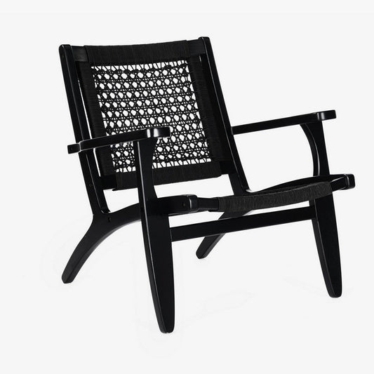 Heor 29 Inch Accent Chair, Hexagon Rope Woven Back, Seat, Black Wood  By Casagear Home