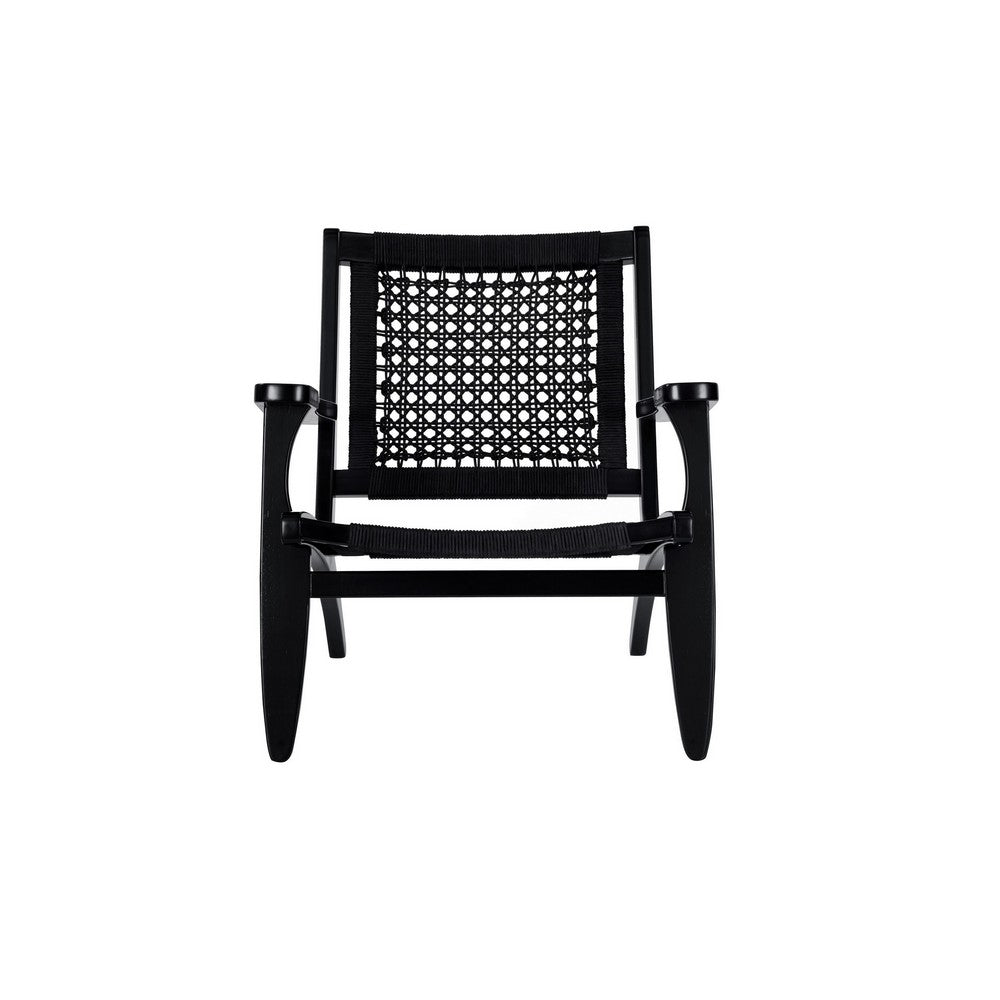 Heor 29 Inch Accent Chair, Hexagon Rope Woven Back, Seat, Black Wood  By Casagear Home