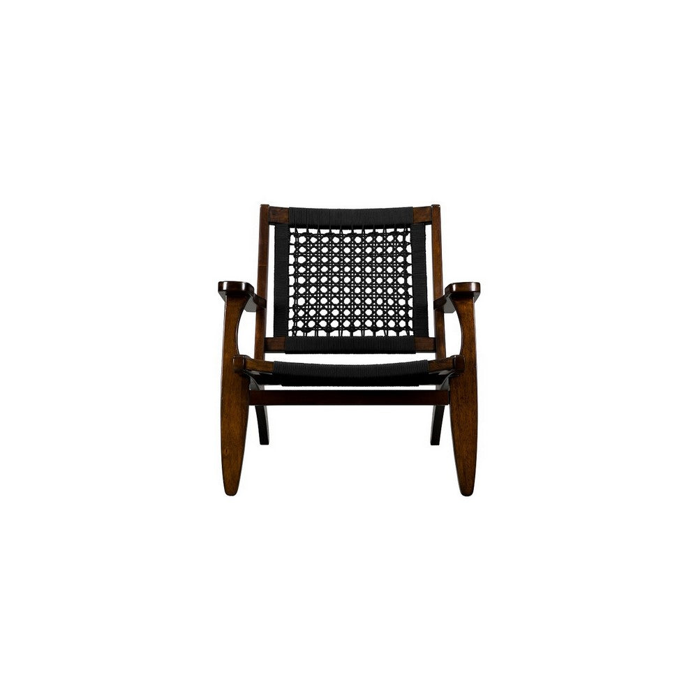 Heor 29 Inch Accent Chair, Hexagon Rope Woven Back, Seat, Brown Wood  By Casagear Home