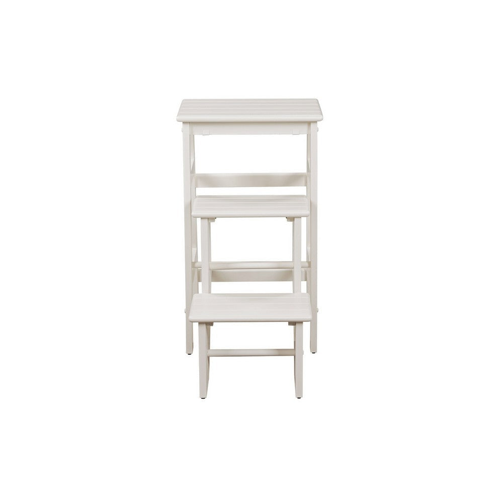 Nero 30 Inch Folding Step Stool, 3 Tier Design, Farmhouse, Cream Wood By Casagear Home