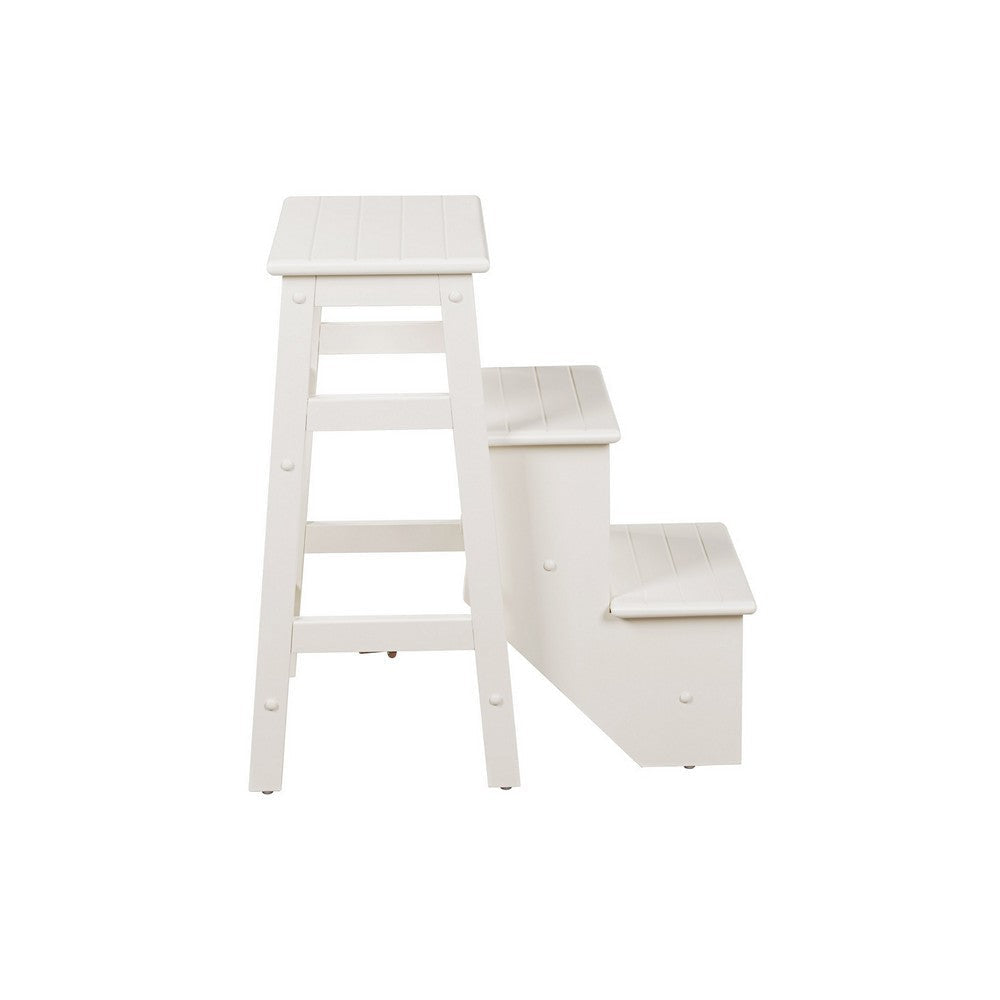 Nero 30 Inch Folding Step Stool, 3 Tier Design, Farmhouse, Cream Wood By Casagear Home