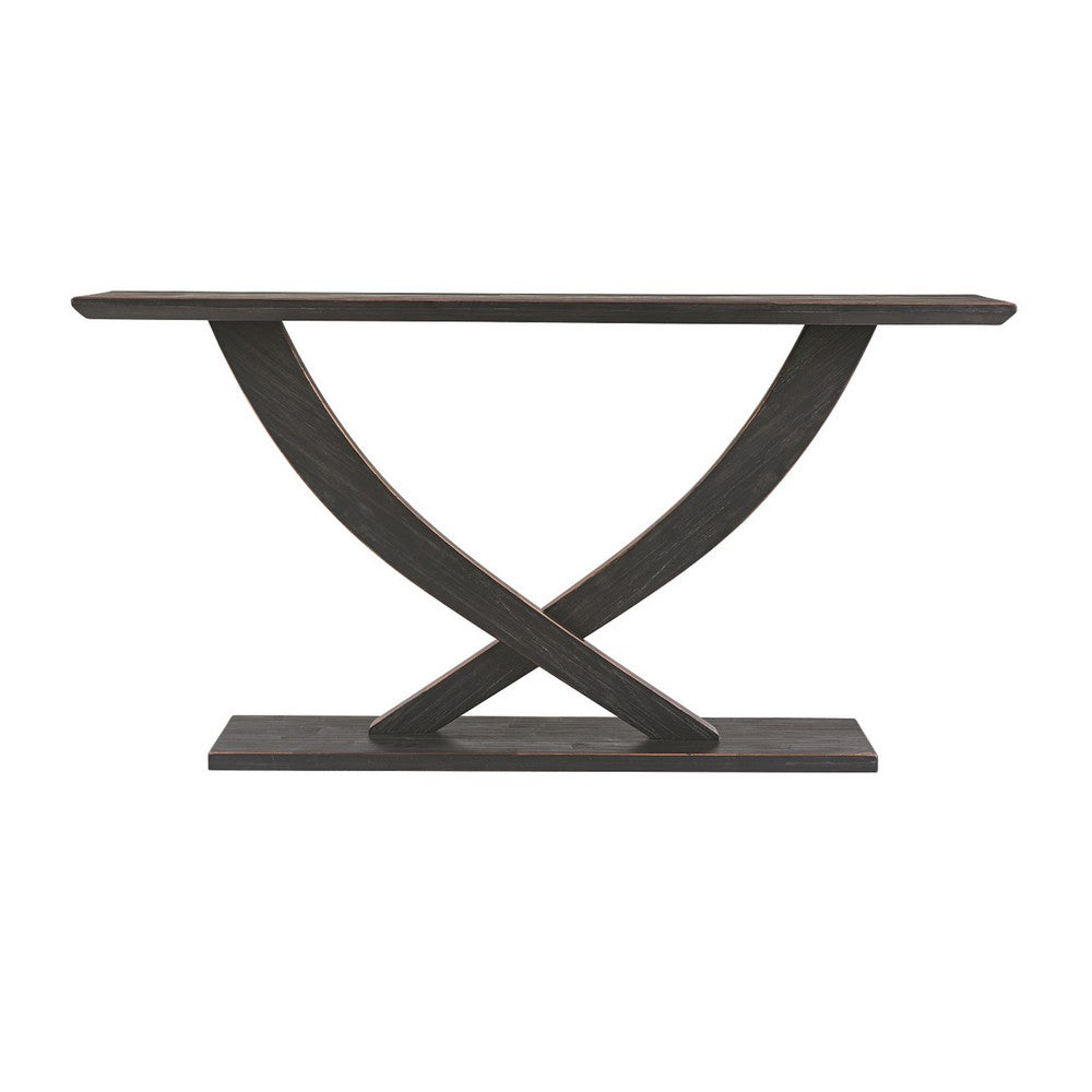 Rase 57 Inch Console Table, Cross Leg Design, Pedestal Base, Black Wood By Casagear Home