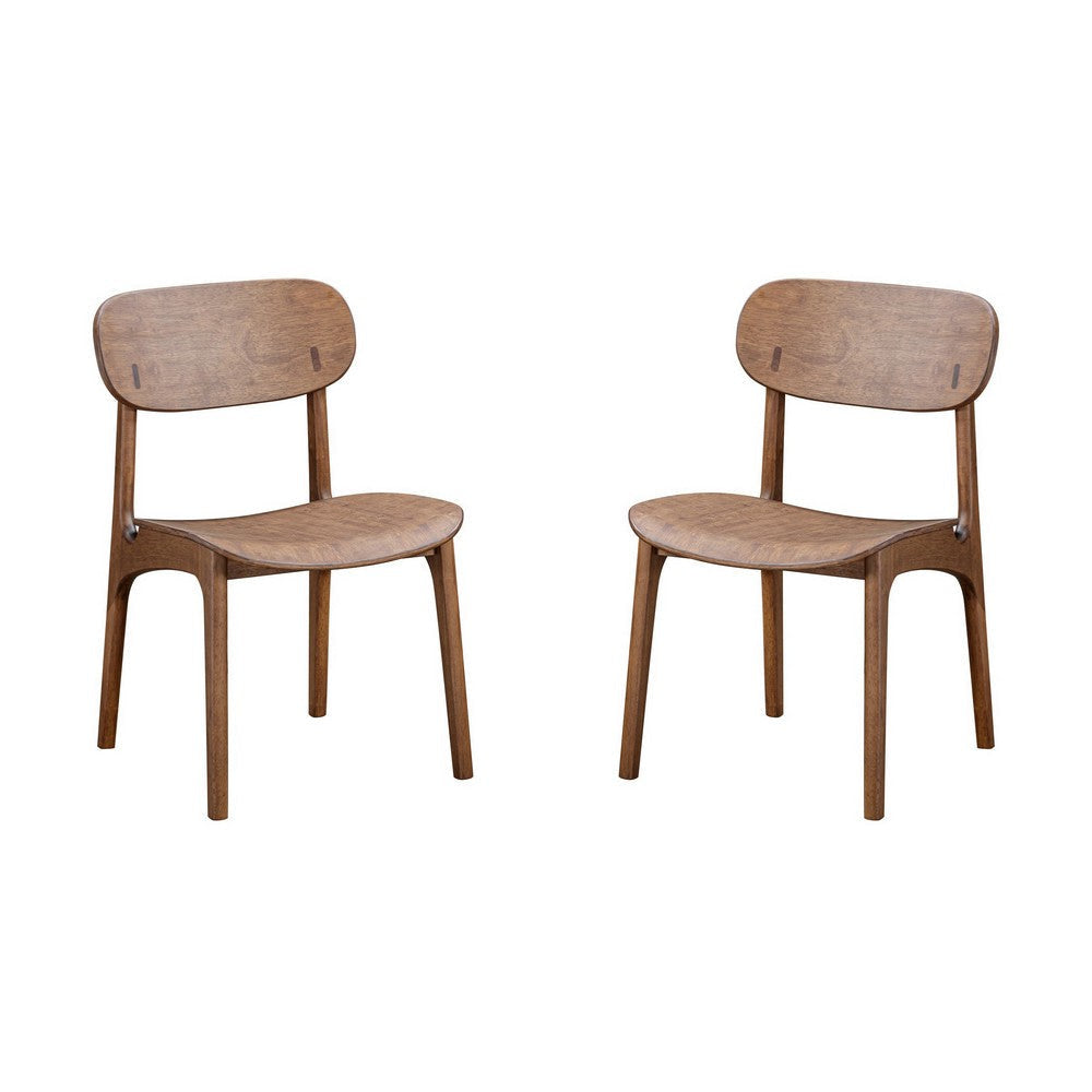 Seln 20 Inch Dining Chair Set of 2, Curved Seat, Splayed Legs, Dark Brown By Casagear Home