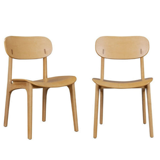 Seln 20 Inch Dining Chair Set of 2, Curved Seat, Splayed Legs, Light Brown By Casagear Home