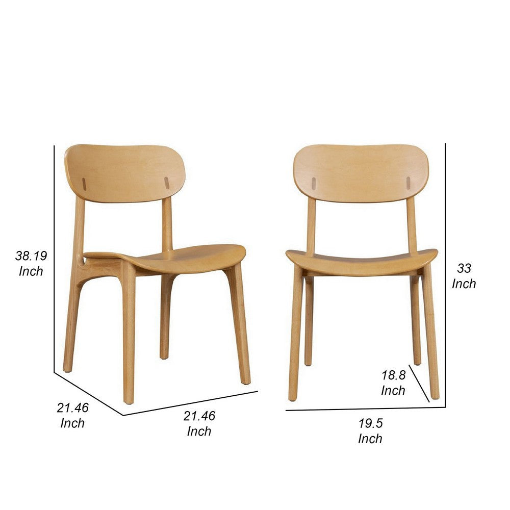 Seln 20 Inch Dining Chair Set of 2, Curved Seat, Splayed Legs, Light Brown By Casagear Home