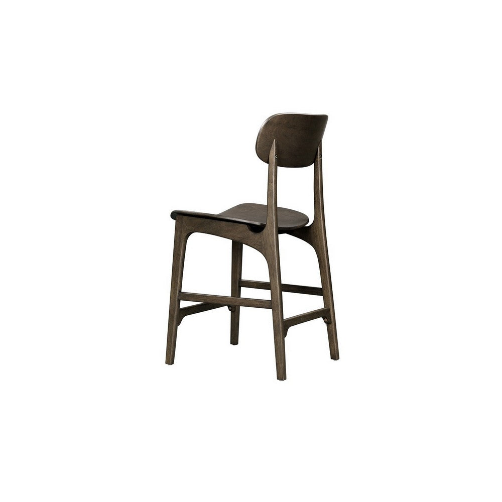 Seln 24 Inch Counter Stool Chair, Curved Seat, Open Back, Dark Gray Wood By Casagear Home