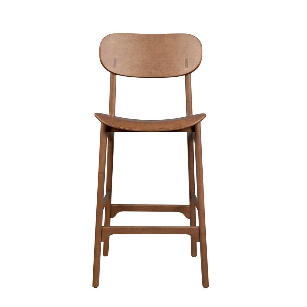 Seln 30 Inch Barstool Chair, Curved Seat, Open Back, Dark Brown Wood By Casagear Home