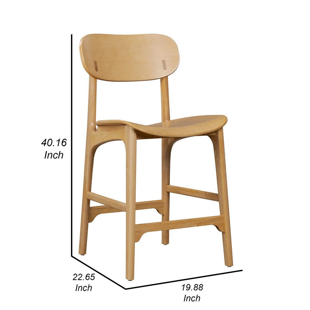 Seln 24 Inch Counter Stool Chair, Curved Seat, Open Back, Light Brown Wood By Casagear Home