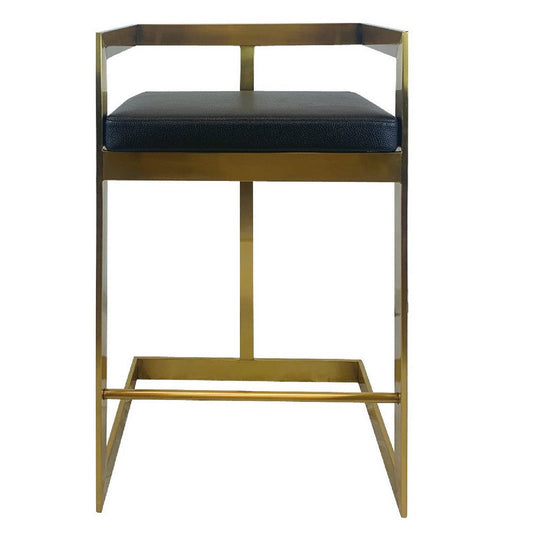 Keyn 26 Inch Counter Stool Chair, Faux Leather, Steel Base, Black, Gold By Casagear Home