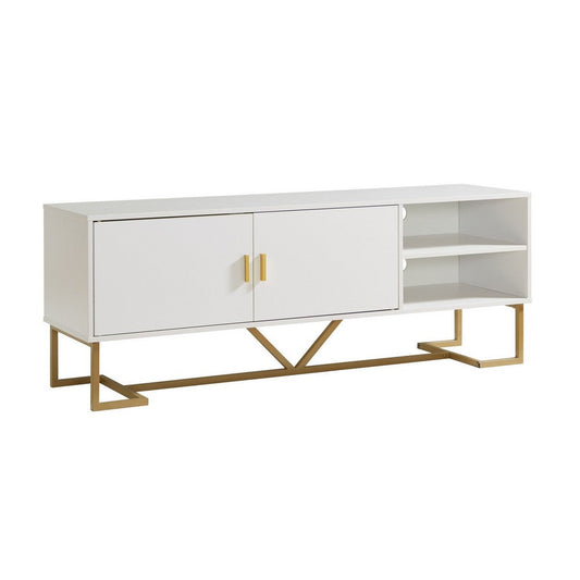 Bery 60 Inch TV Media Entertainment Console, 2 Door Cabinet, White, Gold By Casagear Home