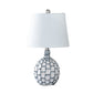 20 Inch Table Lamp, Luxurious Lattice Ceramic Body, Drum Shade, Blue Silver By Casagear Home