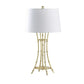 Lisi 29 Inch Table Lamp, White Drum Shade, Gold Mettalic Bamboo Style Base By Casagear Home