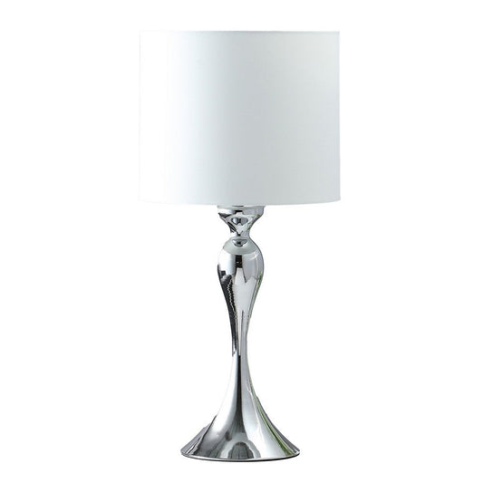 Omi 25 Inch Table Lamp, Drum White Shade, Sleek Slender Modern Chrome Body By Casagear Home