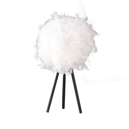 Rio 21 Inch Accent Table Lamp, White Feather Shade, Black Metal Tripod Base By Casagear Home