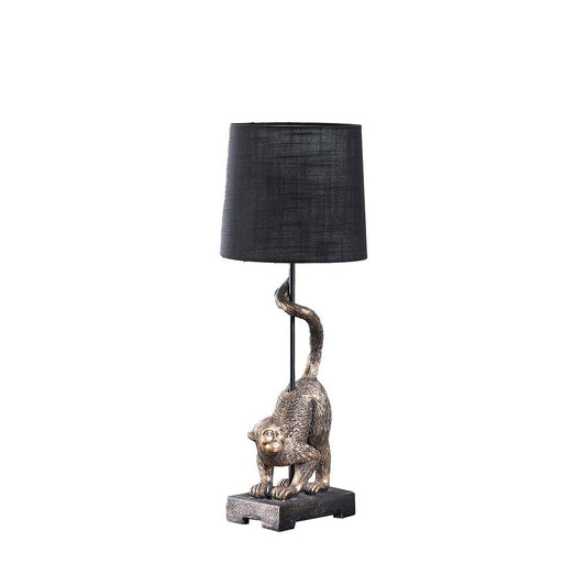 Ree 24 Inch Accent Table Lamp, Monkey Resin Sculpture, Drum Shade, Bronze By Casagear Home