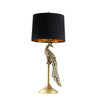 29 Inch Peacock Table Lamp, Gold Polyresin Sculpture, Black Drum Shade By Casagear Home