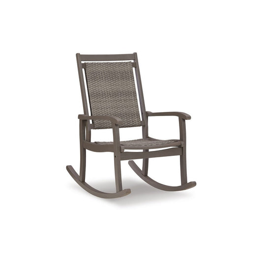 Emin 38 Inch Rocking Chair, Outdoor Resin Wicker Seat, Gray Wood Frame By Casagear Home