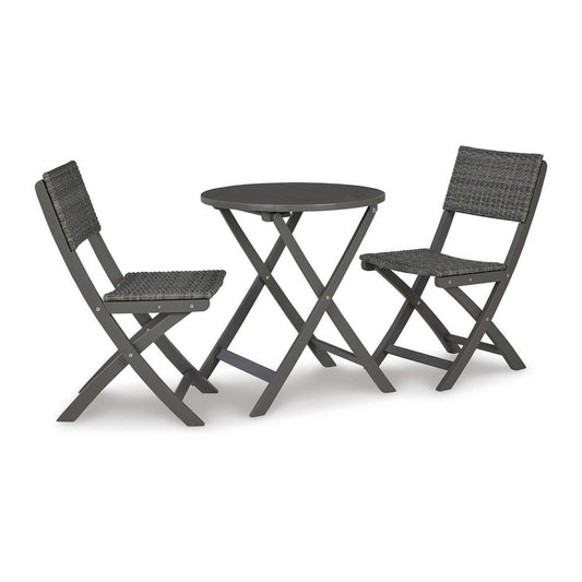 3 Piece Outdoor Table and Chair Occasional Set, Resin Wicker, Gray Wood By Casagear Home