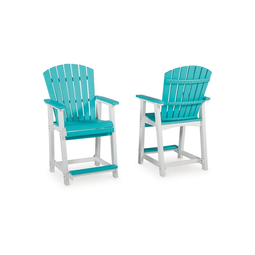Ely 24 Inch Counter Stool Chair Set of 2, Outdoor Slatted, Gray, White By Casagear Home