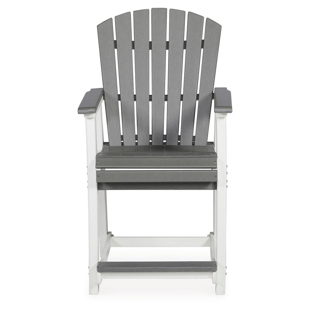 24 Inch Counter Stool Armchair Set of 2, Outdoor Slatted, Gray, White By Casagear Home